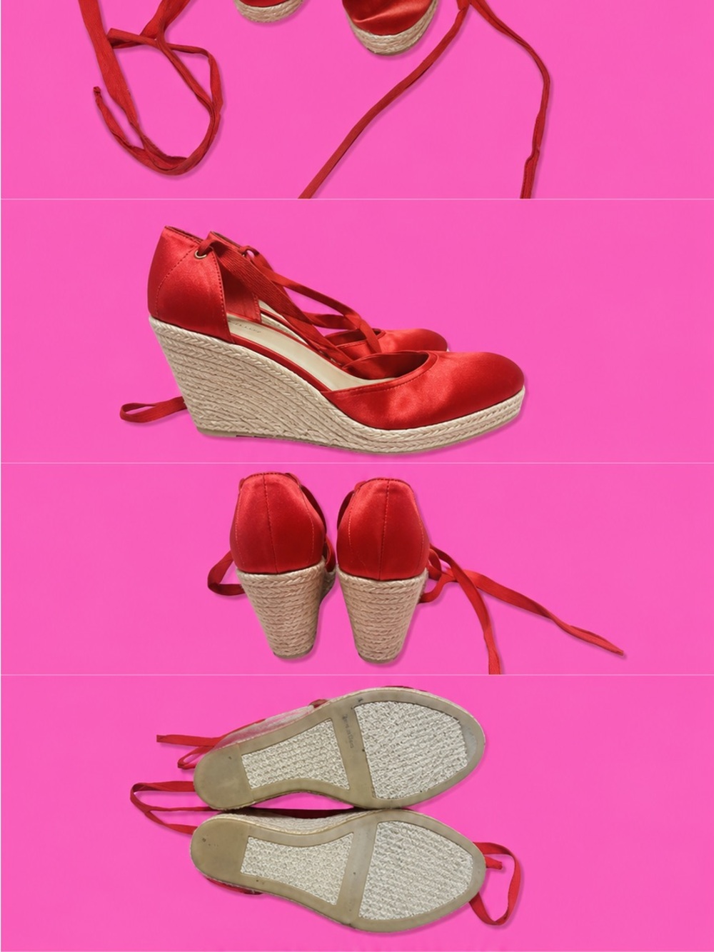 🧡 Nine West Lace Up Orange Espadrille Wedges with Ankle Ties SIZE 10 🍊
